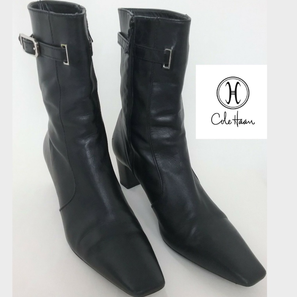 🆕 Cole Haan Black Leather Booties Boot 6½ N Nike